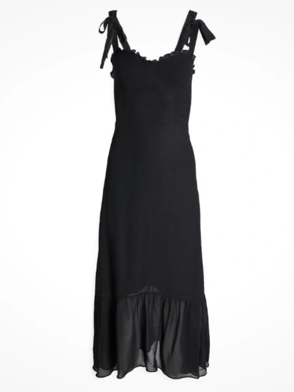 Reformation Black Tie-Shoulder Georgette Frill Hem Maxi Dress 4 - Picture 2 of 15